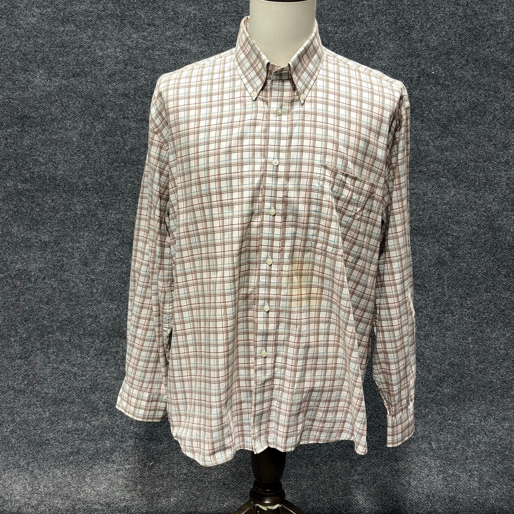 Alan Flusser Shirt Mens XL White Plaid Button Down Long Sleeve Cotton Casual